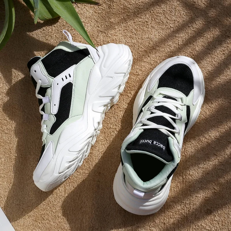 Bacca Bucci Black, White and Sea Green NYRA Mid-top Platform Fashion Sneakers for Women | Best Price UAE